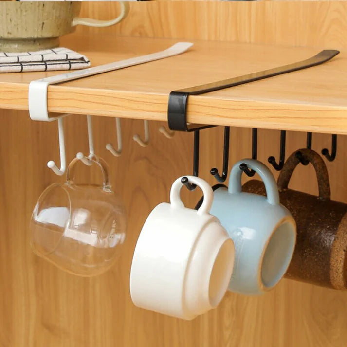 6 Hooks Metal Hanger For Kitchen, Mug Cup Storage