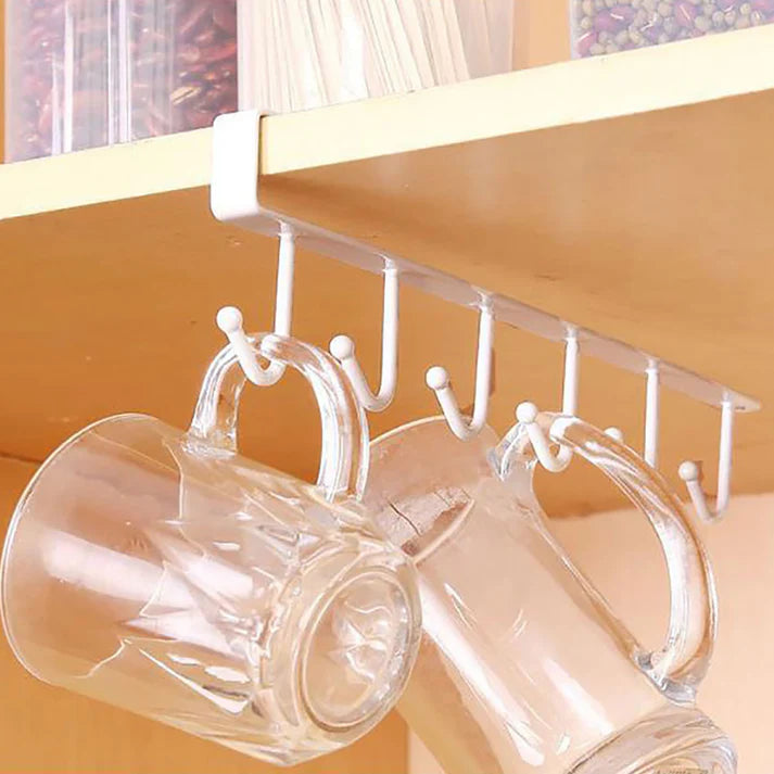 6 Hooks Metal Hanger For Kitchen, Mug Cup Storage
