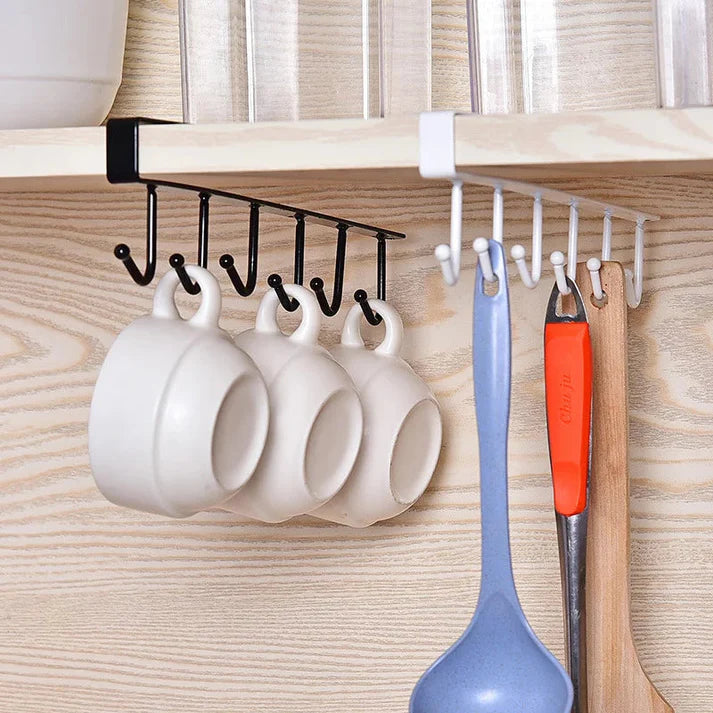 6 Hooks Metal Hanger For Kitchen, Mug Cup Storage