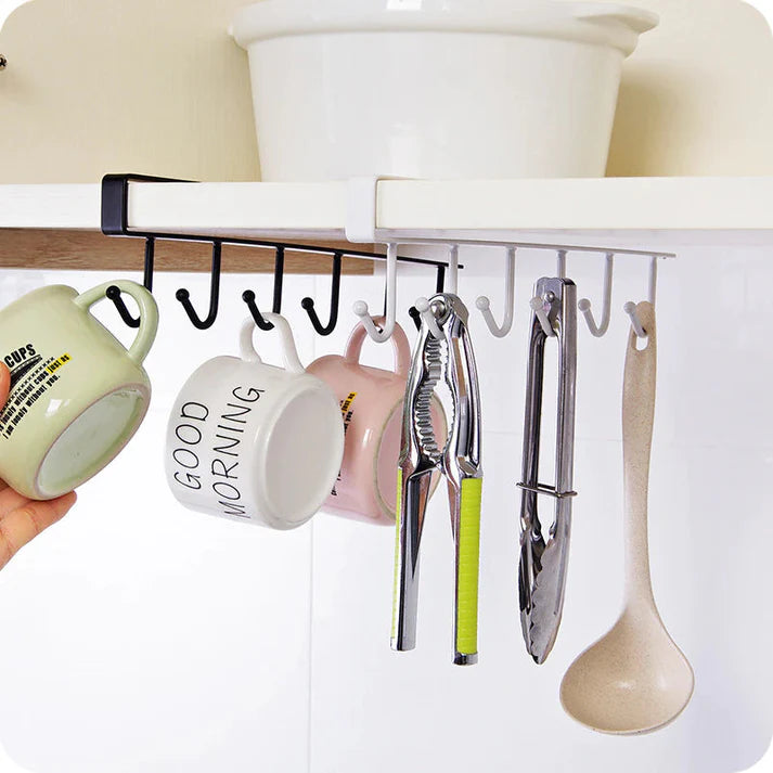 6 Hooks Metal Hanger For Kitchen, Mug Cup Storage